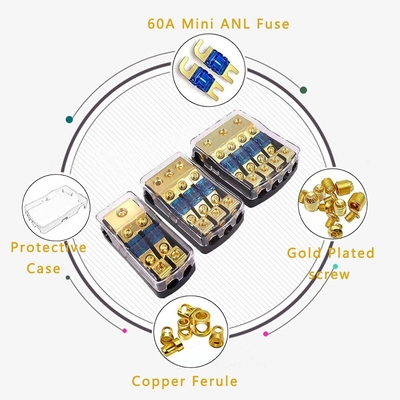 50A CSA Rated 2 3 4-Way Fuse Holder Blok Distribusi Tembaga untuk Amplifier Audio Mobil