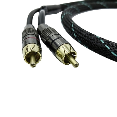 Male to Male 2 RCA Kabel dengan Nylon Berliku Expandable Sleeve 9.5mm Diameter Luar