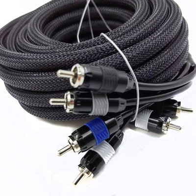 Male to Male 2 RCA Kabel dengan Nylon Berliku Expandable Sleeve 9.5mm Diameter Luar