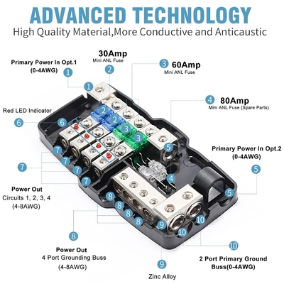 0 awg 12V Multi-fungsi Mini ANL Fuse Box Distribution Block Untuk Kendaraan