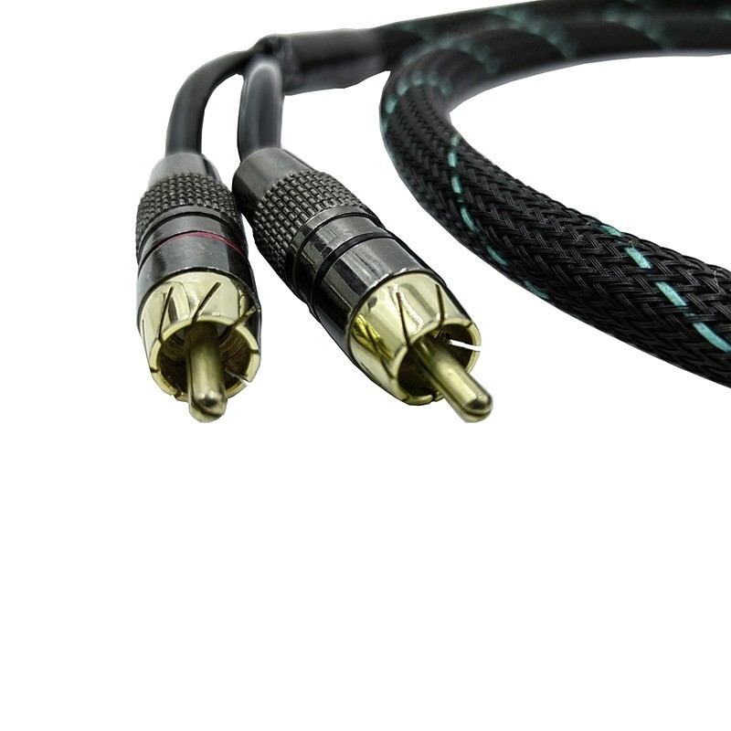 Male to Male 2 RCA Kabel dengan Nylon Berliku Expandable Sleeve 9.5mm Diameter Luar